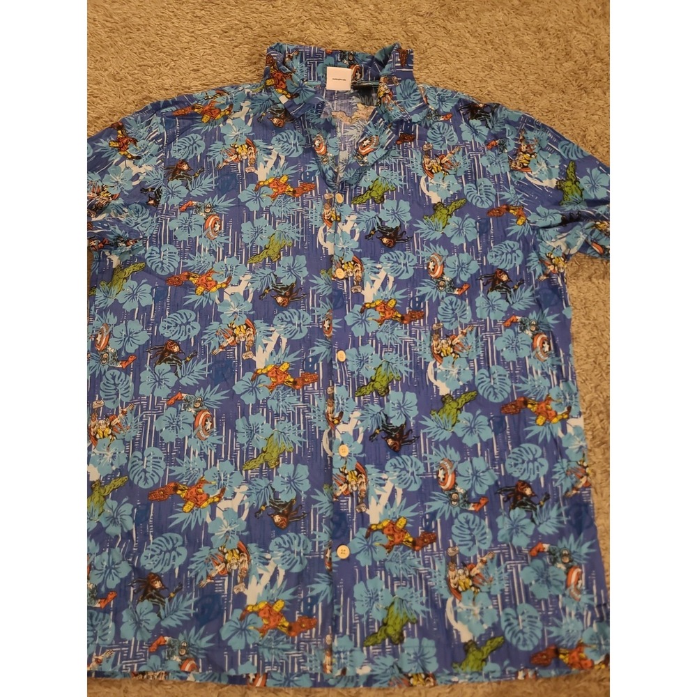 Marvel Avengers Hawaiian Shirt Mens Large Floral Button Up Comics Retro